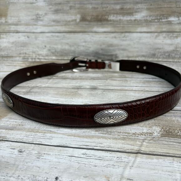 VTG Fossil Leather Conchos Belt 36” Brown Croc Embossed Western Boho Cowgirl - Picture 3 of 13